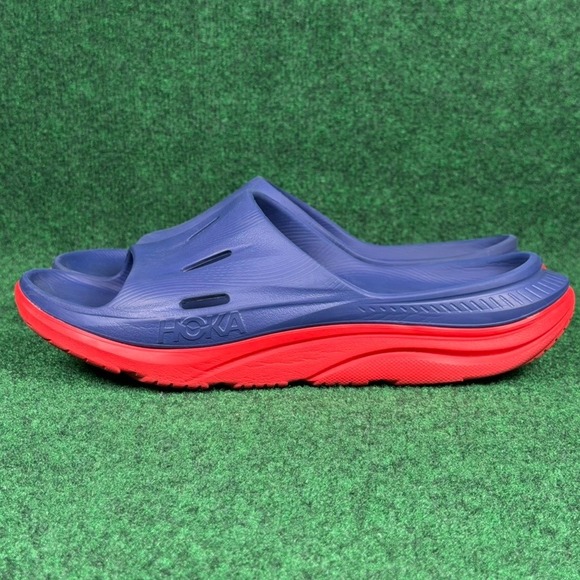 Hoka Ora Recovery Slide 3 Mens 11 Blue Red Sandals Slip Ons Comfort 1134527-BBRD - Picture 3 of 9